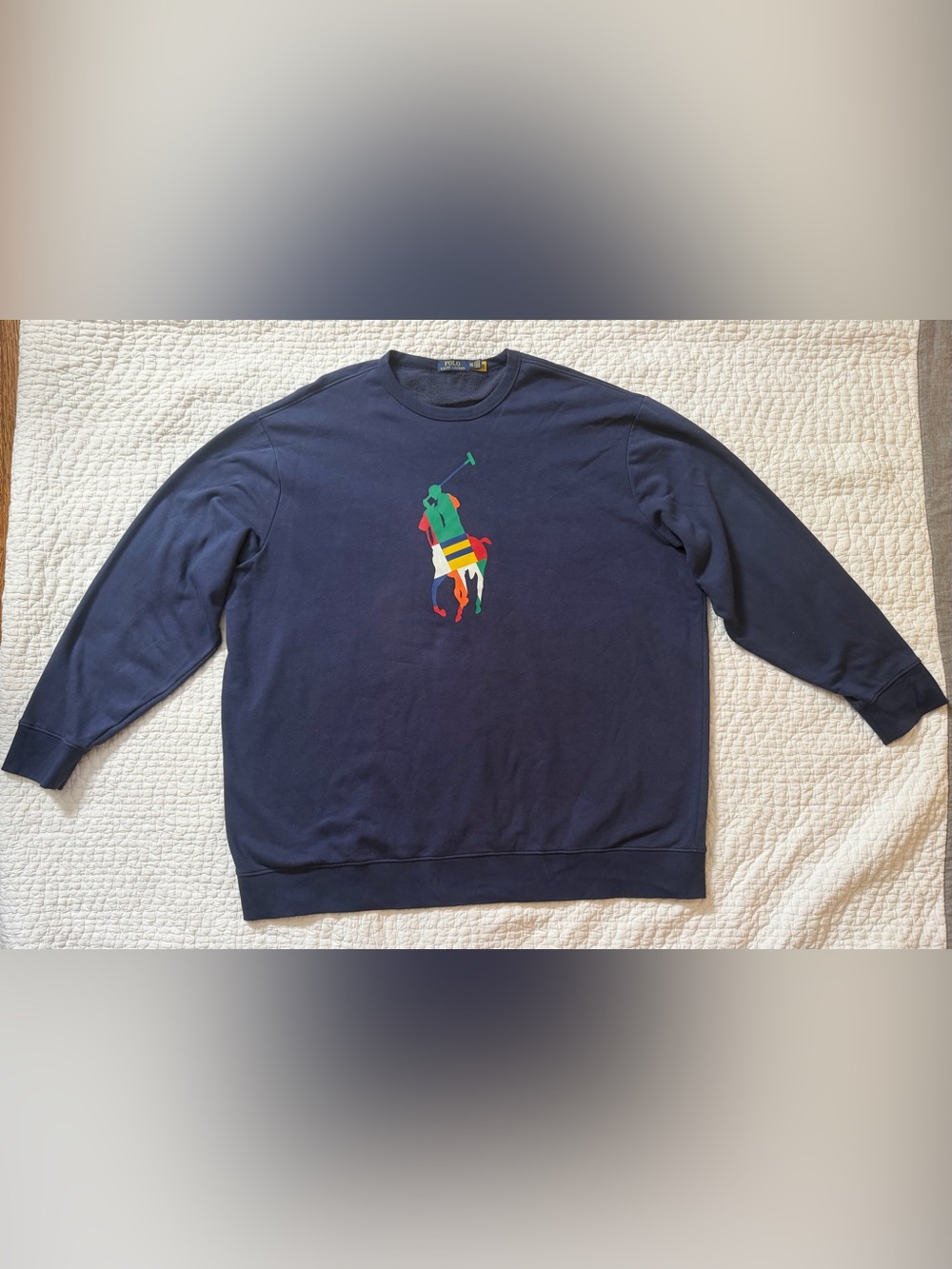 Men's Polo Ralph Lauren Navy Crewneck Sweatshirt with Polo Logo Motif